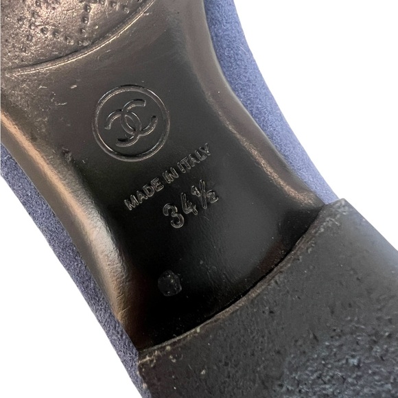 Chanel Blue/Black Suede Leather CC Cap Toe Bow Ballet Flats - Picture 8 of 8